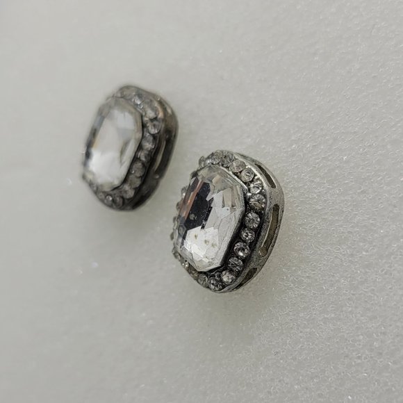 Earrings Sliver Rhinestone Rectangle Post/Stud E_OT0015. - Picture 2 of 3